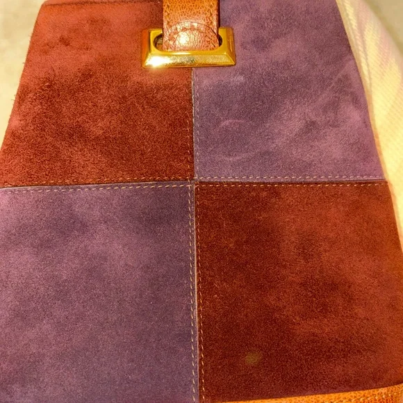 Salvatore Ferragamo Brown Patchwork Shoulder Bag Gancini suede *rare* - Picture 9 of 14
